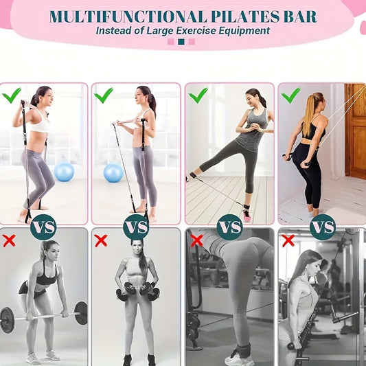 Pilates Widerstandsband-Set mit Stab (14-teilig)