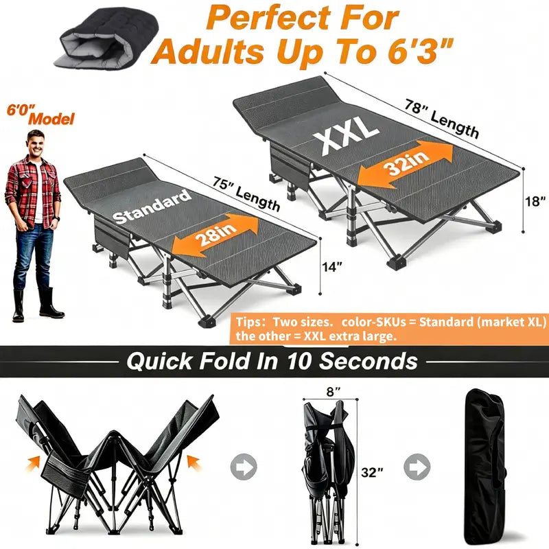 ✨ Foldable Camping Bed with Mattress ✨