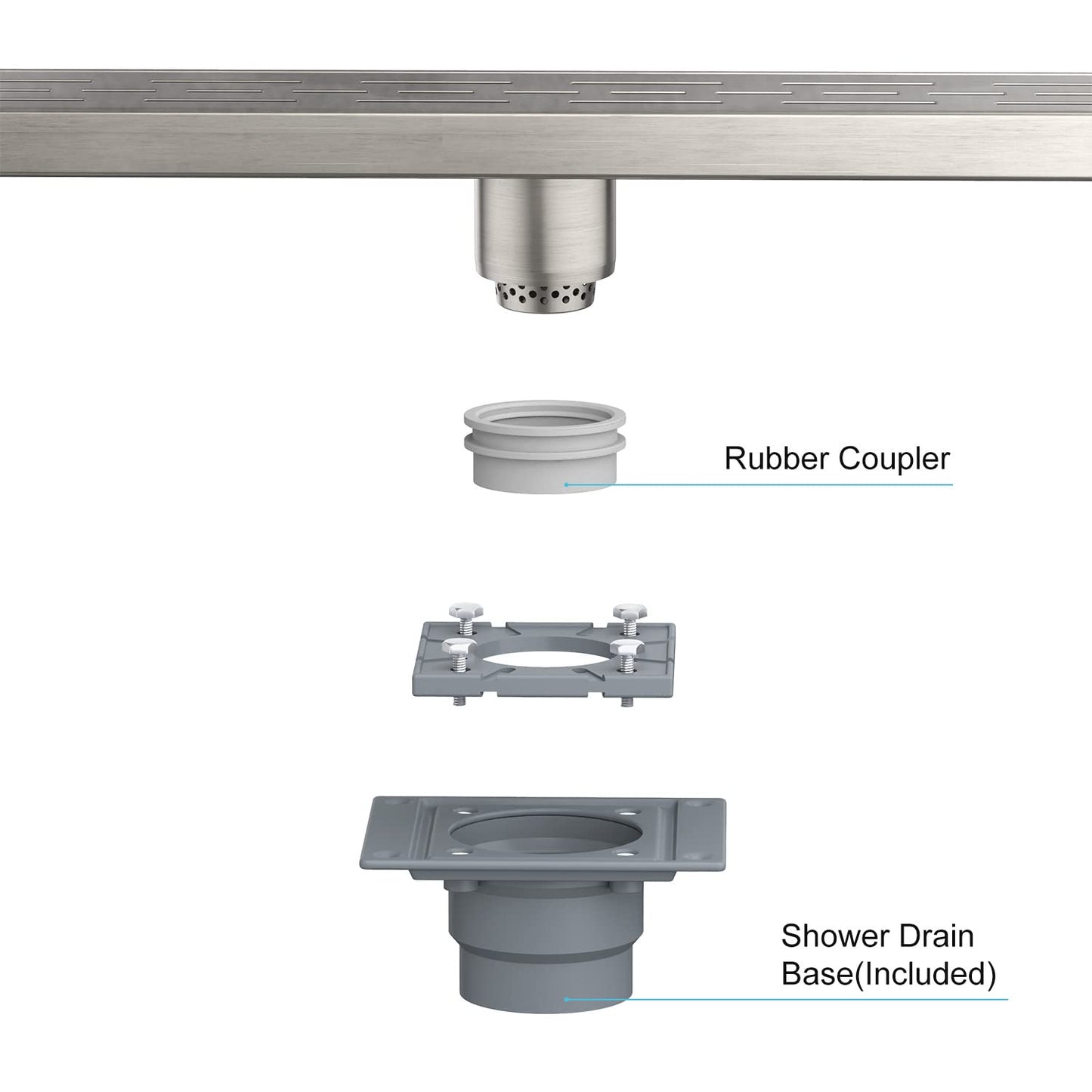 4 Inch Square Shower Drain, EMBATHER 304 Stainless Shower Floor Drain and Shower Drain Cover Included Hair Catcher and Leveling Feet, Brushed Nickel