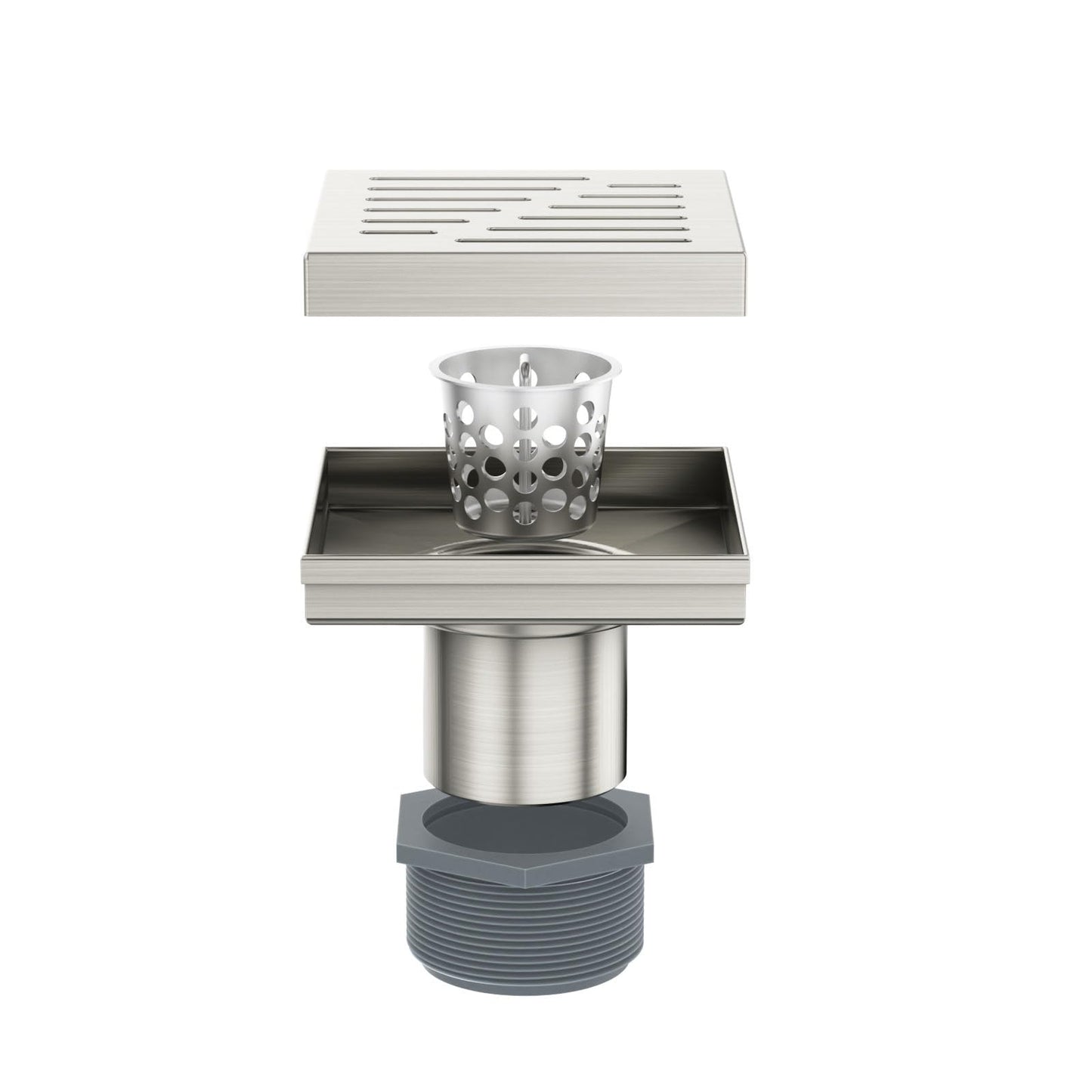 4 Inch Square Shower Drain, EMBATHER 304 Stainless Shower Floor Drain and Shower Drain Cover Included Hair Catcher and Leveling Feet, Brushed Nickel