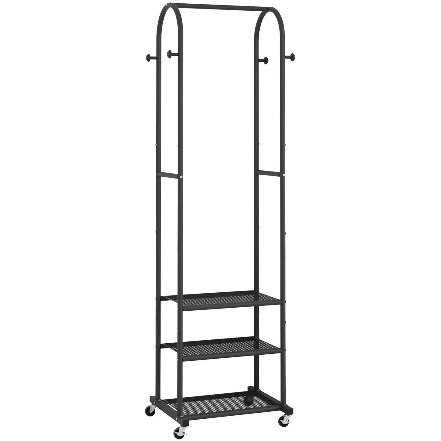 Schwerlast-Kleiderständer mit Rollen, Moderner Kleiderständer mit 3 Metallablagen, 182 cm großer Präsentationsständer zum Aufhängen von Kleidung, Kleiderstange für kleine Räume, Gold