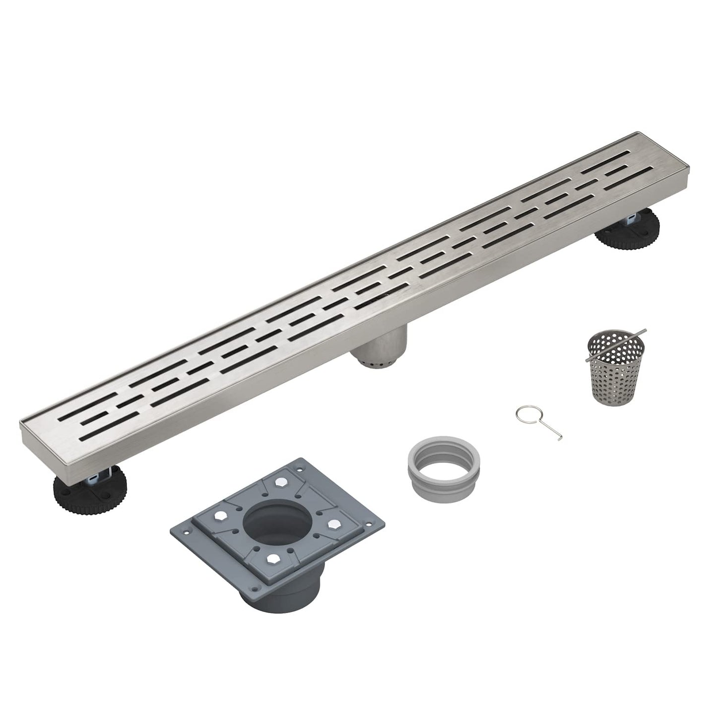 4 Inch Square Shower Drain, EMBATHER 304 Stainless Shower Floor Drain and Shower Drain Cover Included Hair Catcher and Leveling Feet, Brushed Nickel