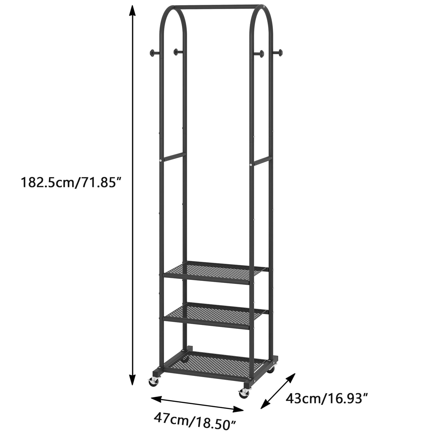 Schwerlast-Kleiderständer mit Rollen, Moderner Kleiderständer mit 3 Metallablagen, 182 cm großer Präsentationsständer zum Aufhängen von Kleidung, Kleiderstange für kleine Räume, Gold
