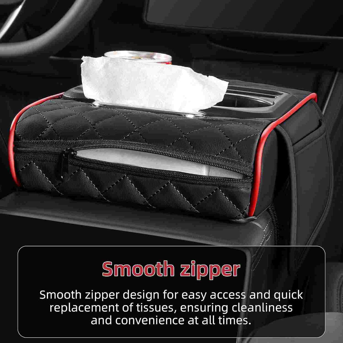Luxury Nappa Leather Car Center Console Cushion with Dual Cup Holders & Storage - 2 Pack per Set