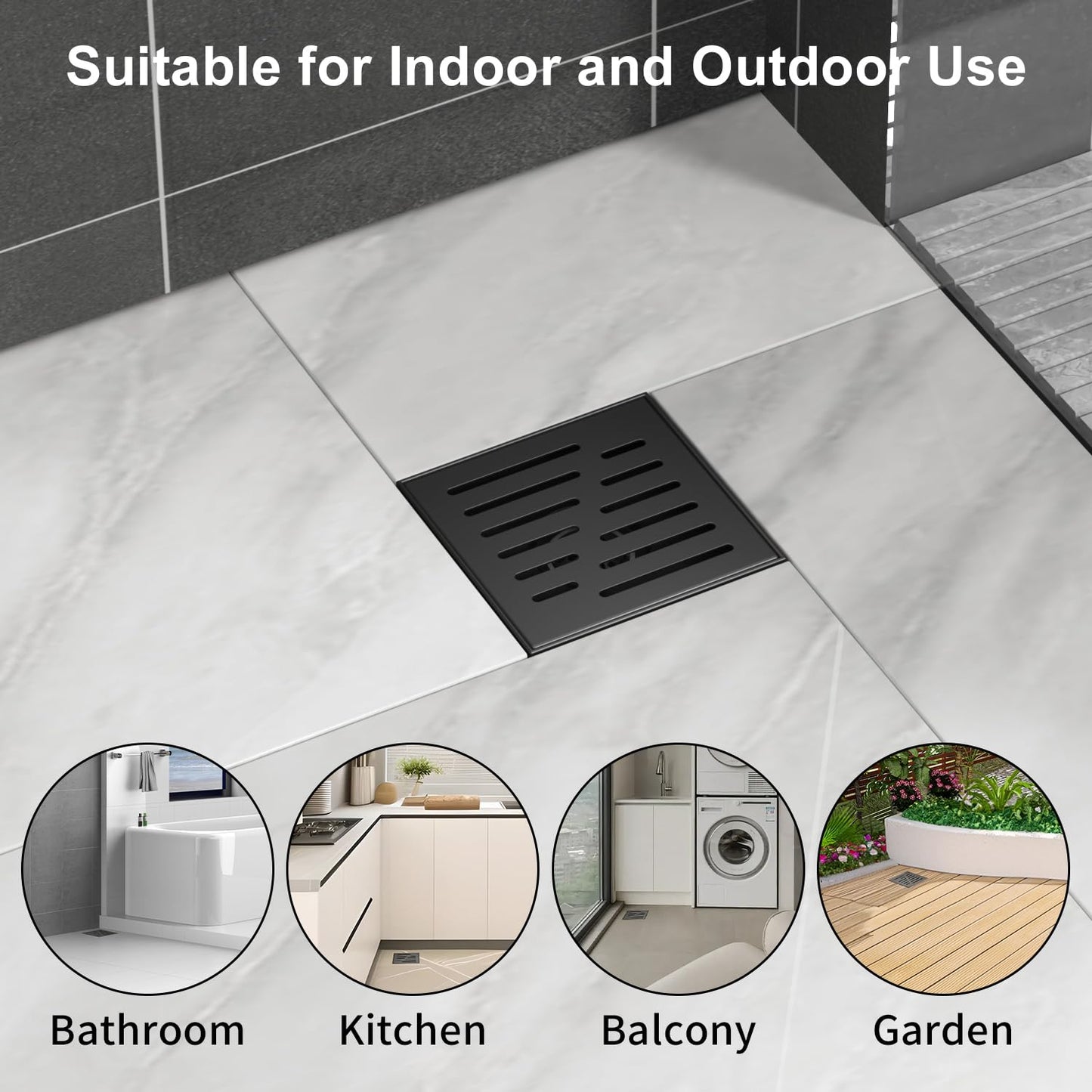 4 Inch Square Shower Drain, EMBATHER 304 Stainless Shower Floor Drain and Shower Drain Cover Included Hair Catcher and Leveling Feet, Brushed Nickel