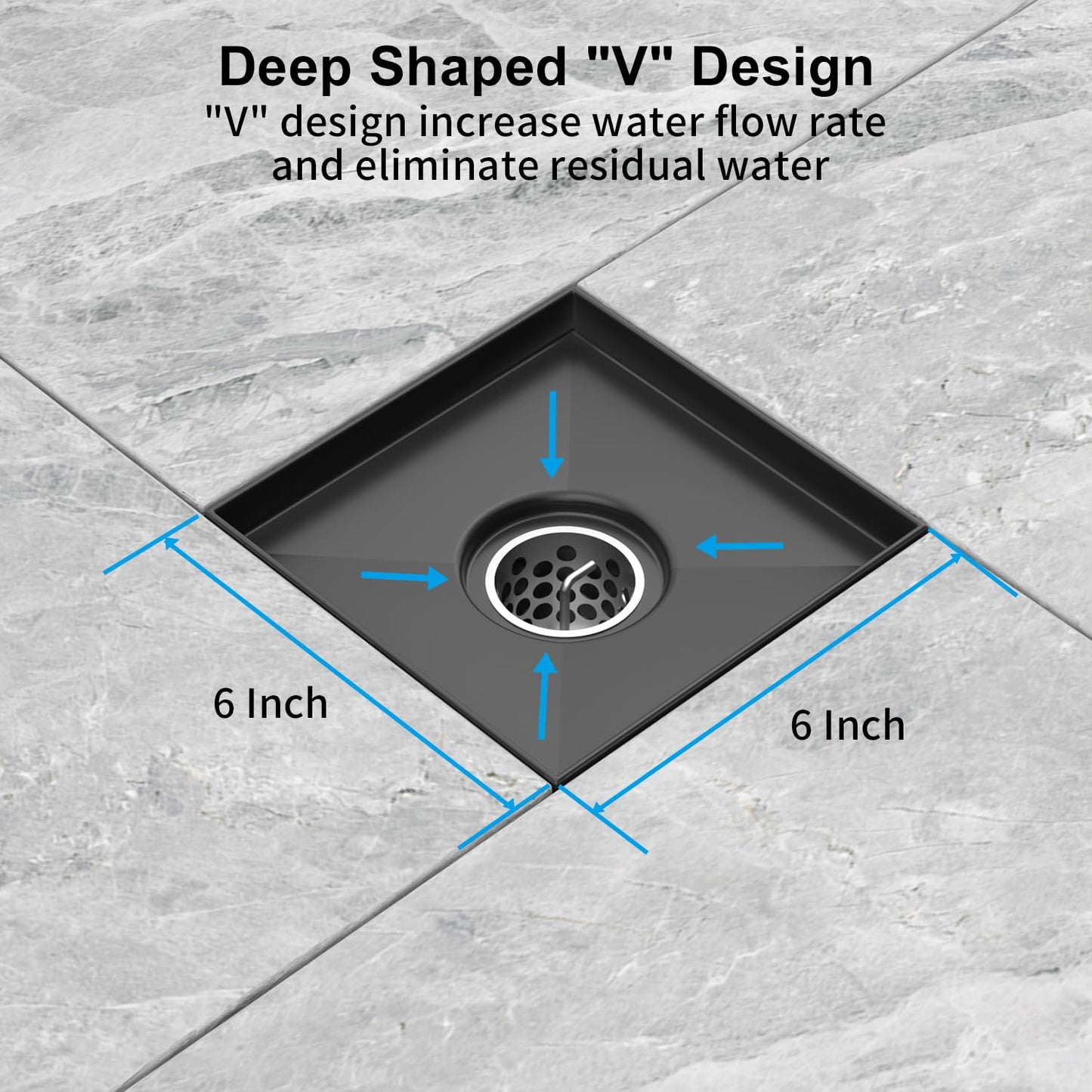 4 Inch Square Shower Drain, EMBATHER 304 Stainless Shower Floor Drain and Shower Drain Cover Included Hair Catcher and Leveling Feet, Brushed Nickel
