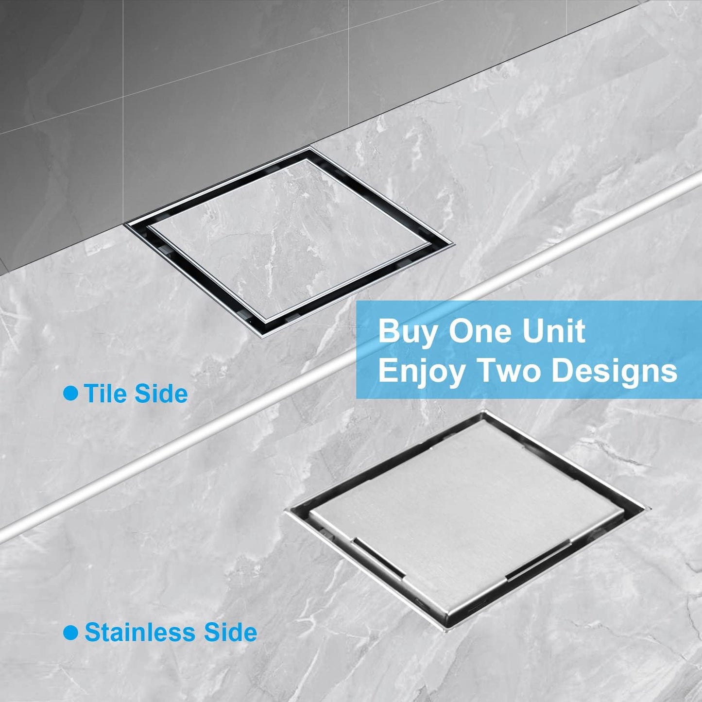 4 Inch Square Shower Drain, EMBATHER 304 Stainless Shower Floor Drain and Shower Drain Cover Included Hair Catcher and Leveling Feet, Brushed Nickel