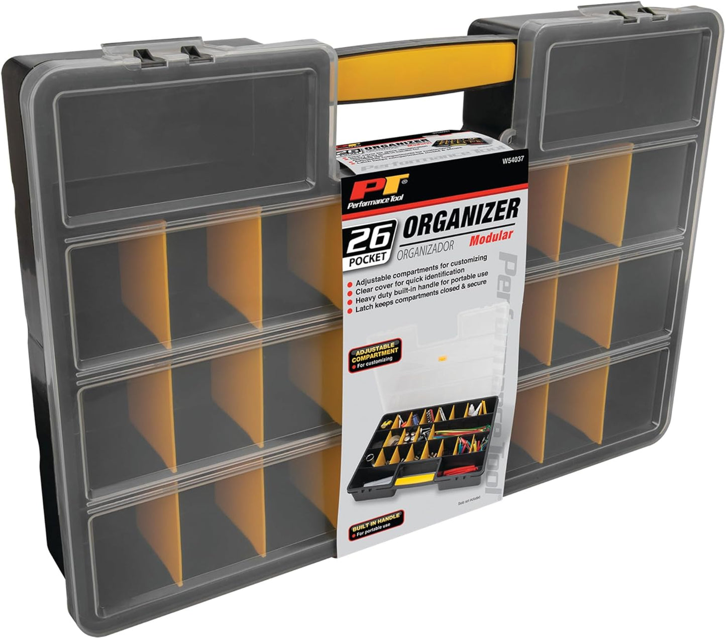 Performance Tool W54037 Werkzeugkoffer mit 26 verstellbaren Fächern und Trennwänden – Robuster Schraubenkasten aus Kunststoff für Muttern, Schrauben und Kleinteile
