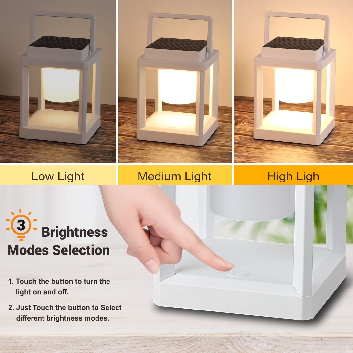 Outdoor Table Lamp, Brightness LED Nightstand Lantern, Portable Rechargeable Solar Lamp Waterproof, Touch Control Outdoor Lamps Cordless Lights Decorative for Patio/Walking/Reading/Camping