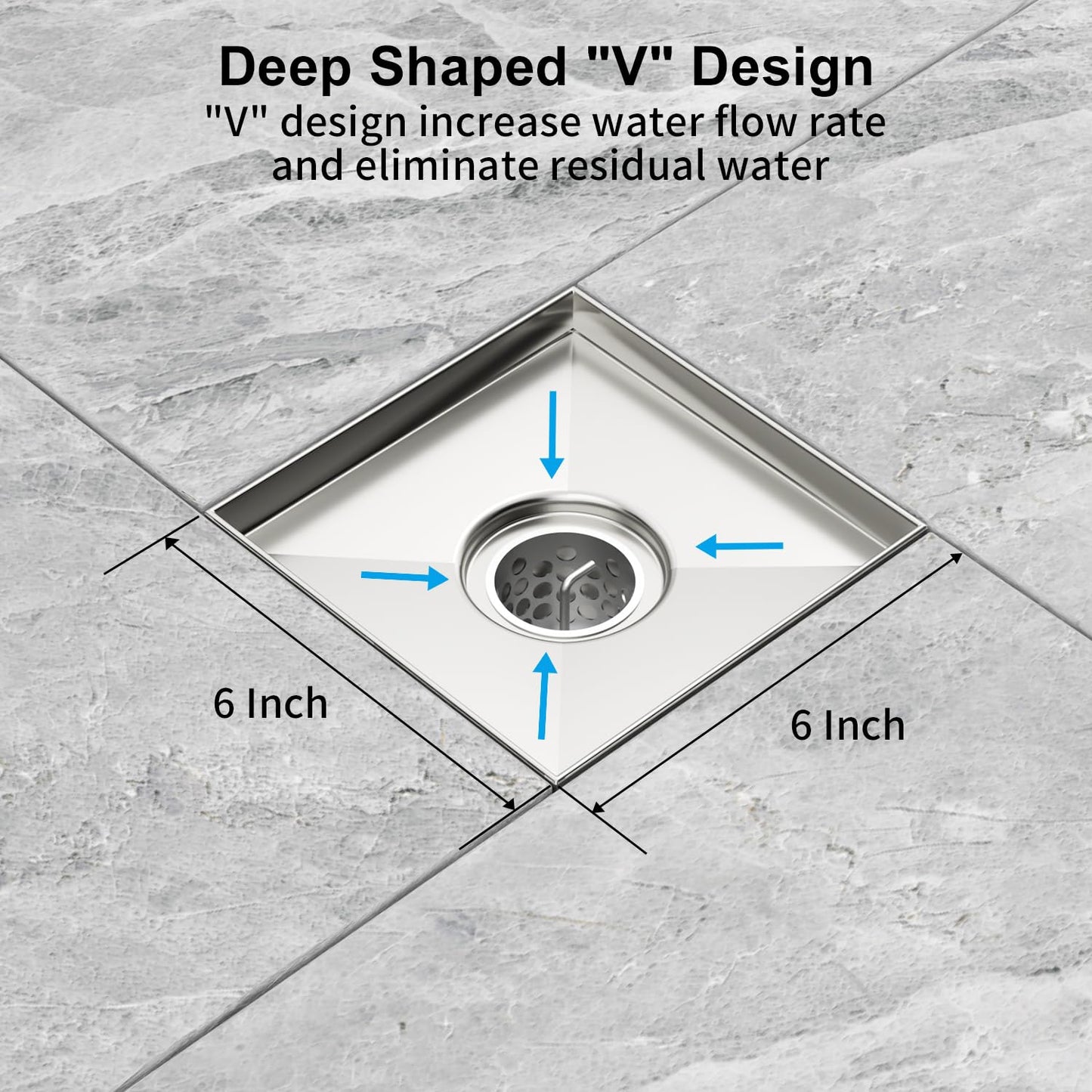 4 Inch Square Shower Drain, EMBATHER 304 Stainless Shower Floor Drain and Shower Drain Cover Included Hair Catcher and Leveling Feet, Brushed Nickel