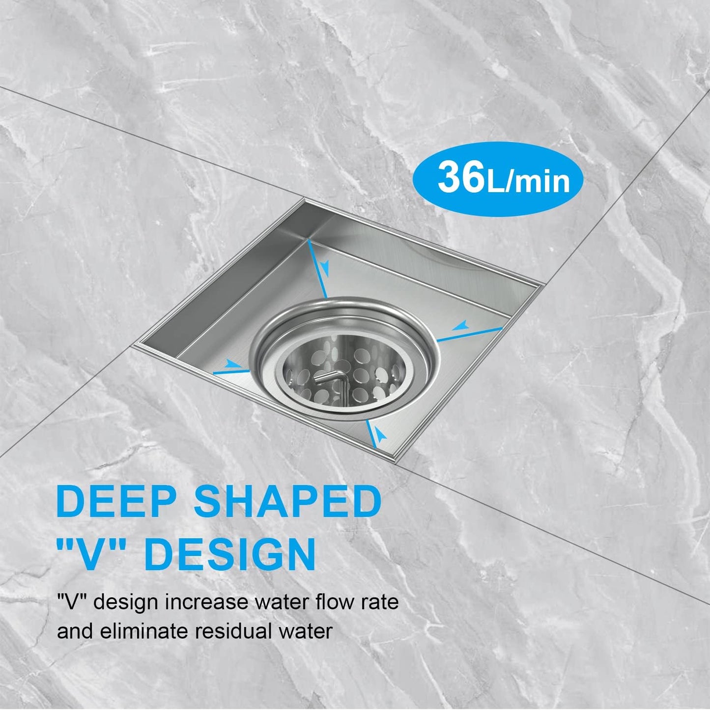 4 Inch Square Shower Drain, EMBATHER 304 Stainless Shower Floor Drain and Shower Drain Cover Included Hair Catcher and Leveling Feet, Brushed Nickel