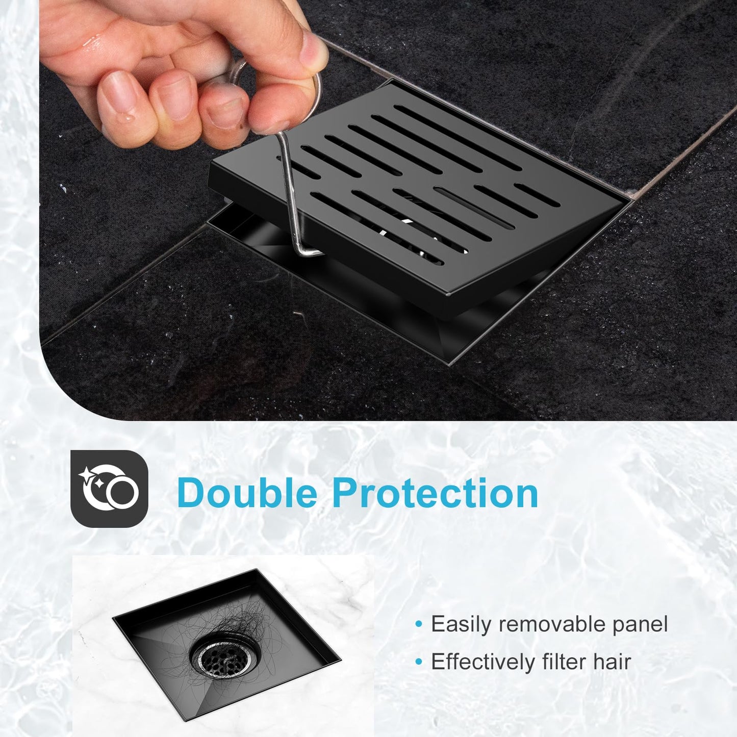 4 Inch Square Shower Drain, EMBATHER 304 Stainless Shower Floor Drain and Shower Drain Cover Included Hair Catcher and Leveling Feet, Brushed Nickel