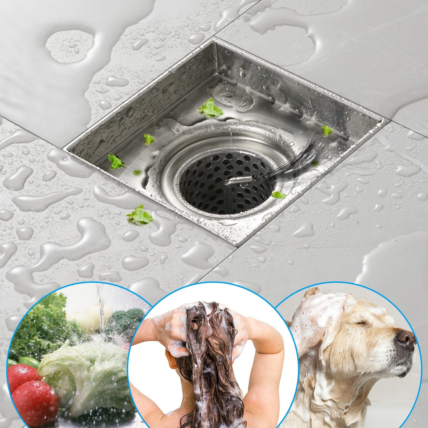 4 Inch Square Shower Drain, EMBATHER 304 Stainless Shower Floor Drain and Shower Drain Cover Included Hair Catcher and Leveling Feet, Brushed Nickel