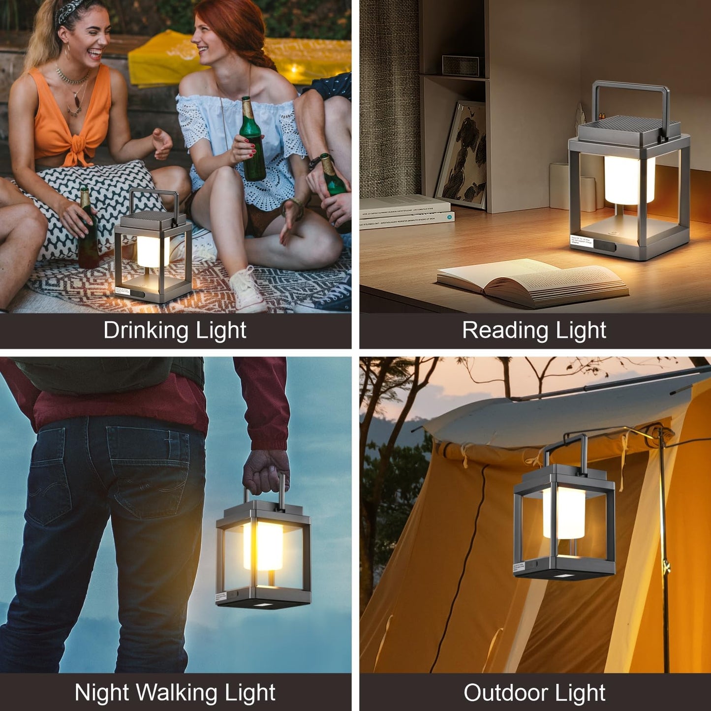 Outdoor Table Lamp, Brightness LED Nightstand Lantern, Portable Rechargeable Solar Lamp Waterproof, Touch Control Outdoor Lamps Cordless Lights Decorative for Patio/Walking/Reading/Camping