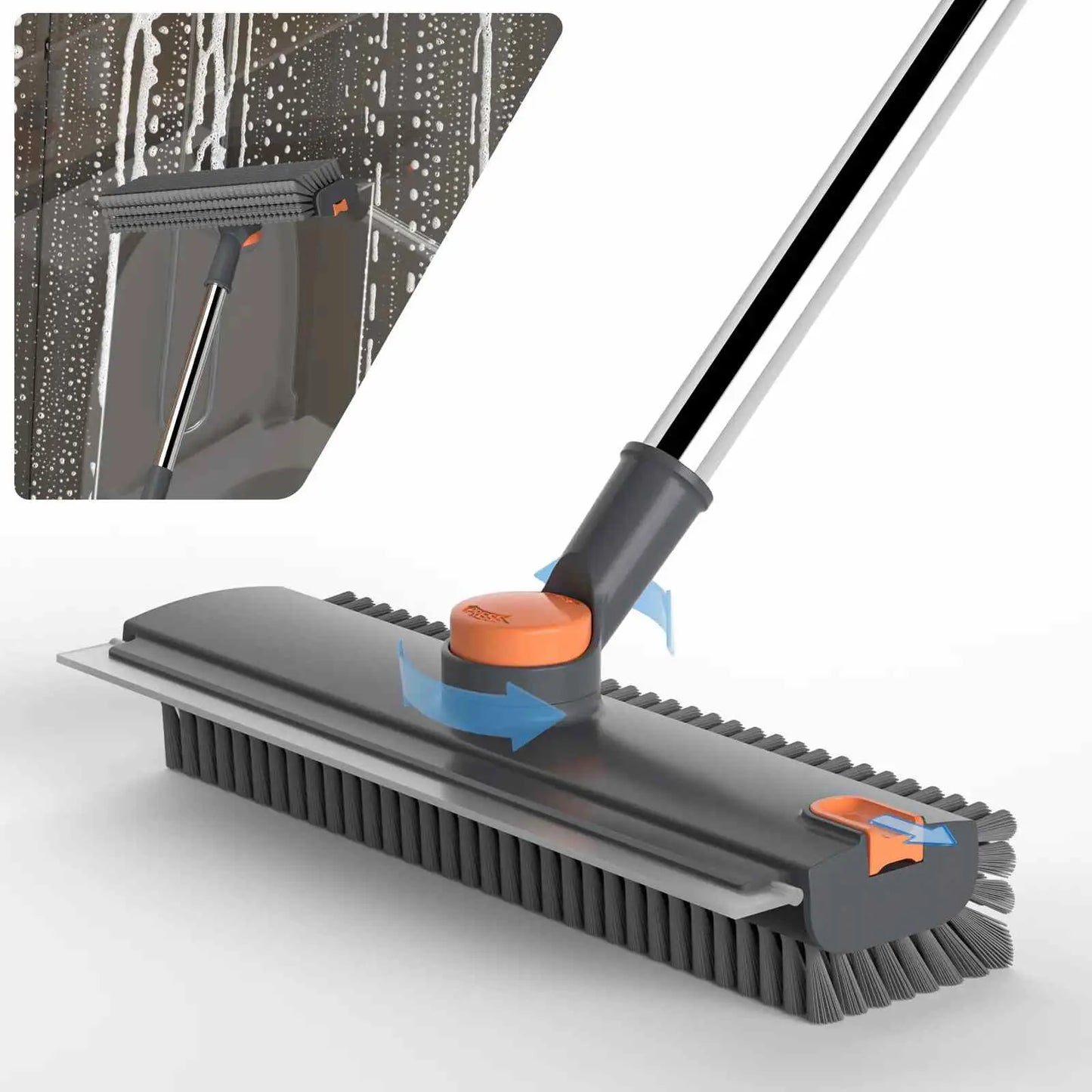 3-in-1 Long Handle Floor Scrub Brush with Squeegee