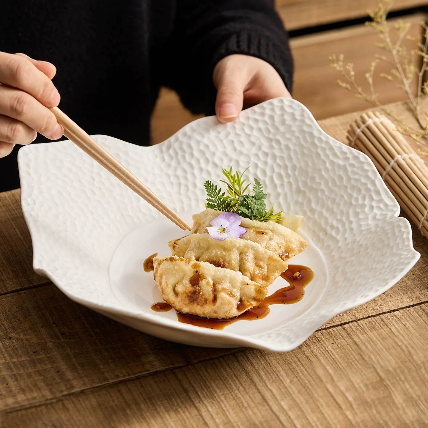 Matte Lattice Irregular Square Plate – Artisanal Sculptural Dinnerware Collection
