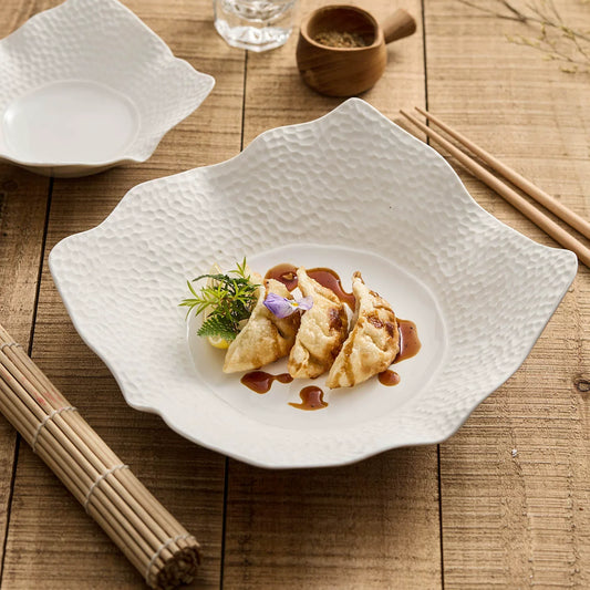 Matte Lattice Irregular Square Plate – Artisanal Sculptural Dinnerware Collection