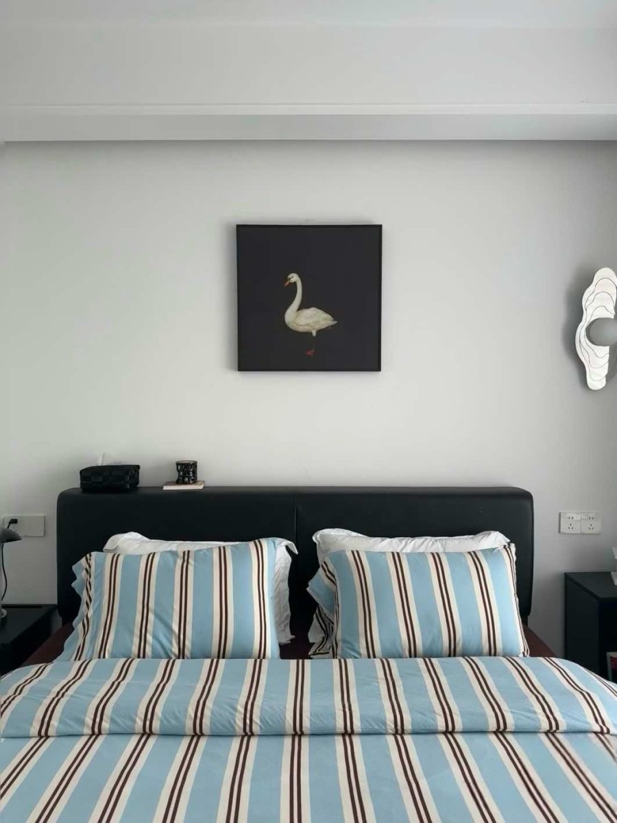 Bettwäsche-Set Retro Jersey Strick Blau Gestreift für Doppelbett mit Kissenbezügen und Spannbettlaken
